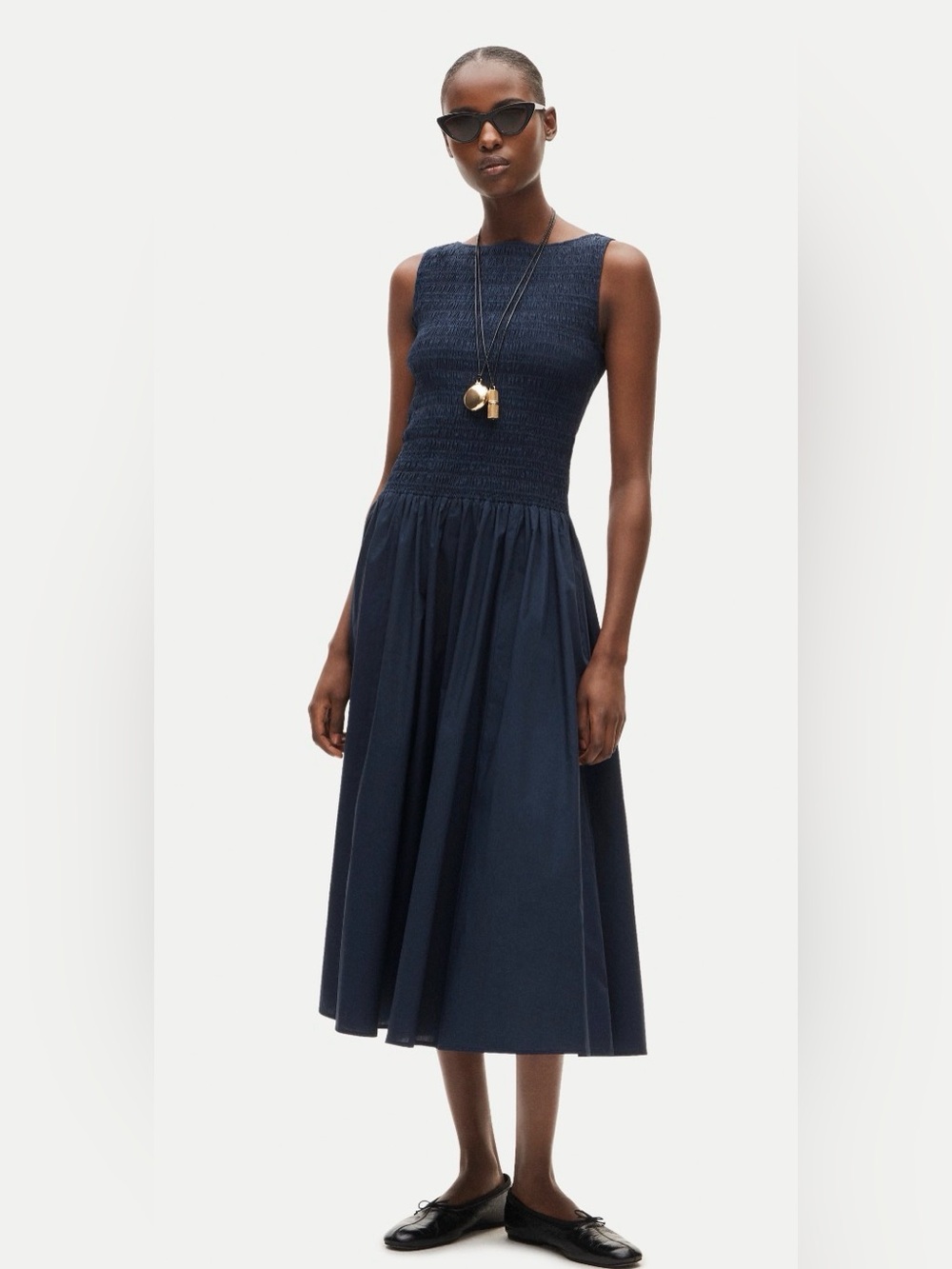 NWOT J.Crew Lina Smocked Midi Dress in Navy XLT